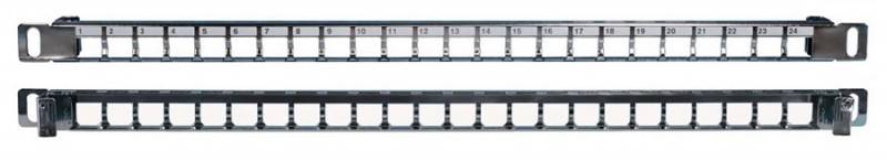 Модульная патч-панель 19&quot;, 24 порта, Flat Type, 0.5U, для экранированных и неэкранированных модулей KJNE, с задним кабельным организатором (без модулей) Hyperline