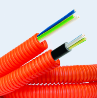 Труба ПНД гибкая гофрированная, д.16мм, цвет оранжевый, с кабелем 3*2,5ВВГнгLS  РЭК "ГОСТ+", 25м