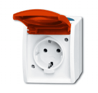 Розетка Schuko 16А 250В IP44 для открытого монтажа, c красной крышкой, серия ocean, цвет серый/сине-зеленый ABB Розетка Schuko 16А 250В IP44 для открытого монтажа, c красной крышкой, серия ocean, цвет серый/сине-зеленый ABB