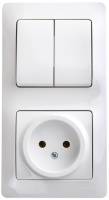 Блок Glossa: розетка + 2-клавишный выключатель белый Schneider Electric Блок Glossa: розетка + 2-клавишный выключатель белый Schneider Electric