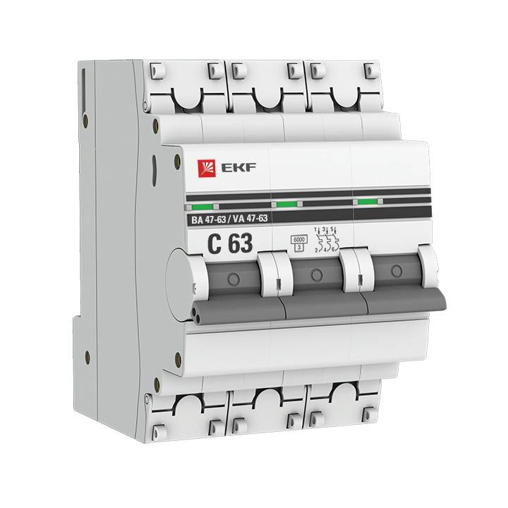 Автоматический выключатель 3P 20А (B) 6кА ВА 47-63 EKF PROxima mcb4763-6-3-20B-pro mcb4763-6-3-20B-pro