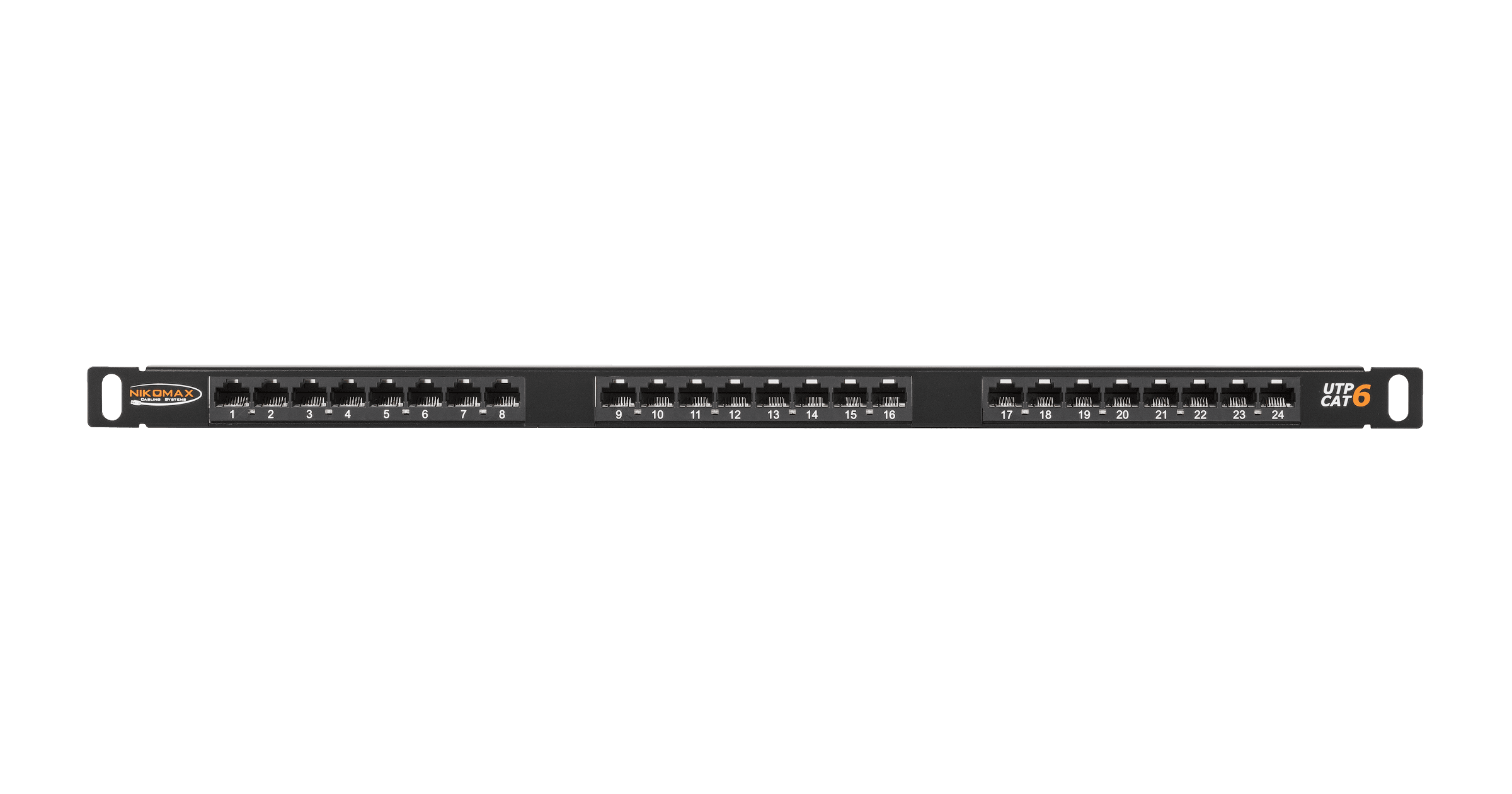 Коммутационная панель NIKOMAX 19", 0,5U, 24 порта, Кат.6 (Класс E), 250МГц, RJ45/8P8C, 110/KRONE, T568A/B, неэкранированная, с органайзером, черная - гарантия: 5 лет расширенная / 25 лет системная