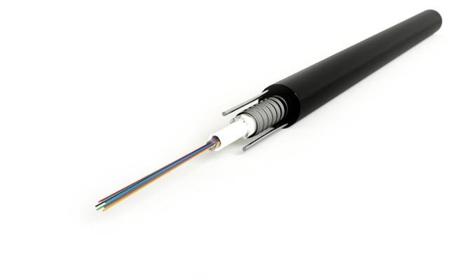 Одномодовый оптический кабель 4 волокна, single loose tube, гелезаполненный, с силовыми элементами, бронированный гофрированной стальной лентой, внешний, PE, -50°С - +70°С, черный Hyperline