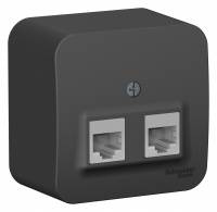 Розетка наружная Blanca двойная компьютерная RJ45, категория 5E, с изоляционной пластиной, антрацит Schneider Electric Розетка наружная Blanca двойная компьютерная RJ45, категория 5E, с изоляционной пластиной, антрацит Schneider Electric