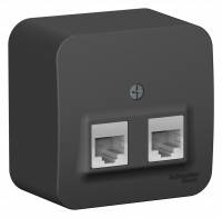 Розетка наружная Blanca двойная RJ45, категория 5E, RJ11, с изоляционной пластиной, антрацит Schneider Electric Розетка наружная Blanca двойная RJ45, категория 5E, RJ11, с изоляционной пластиной, антрацит Schneider Electric