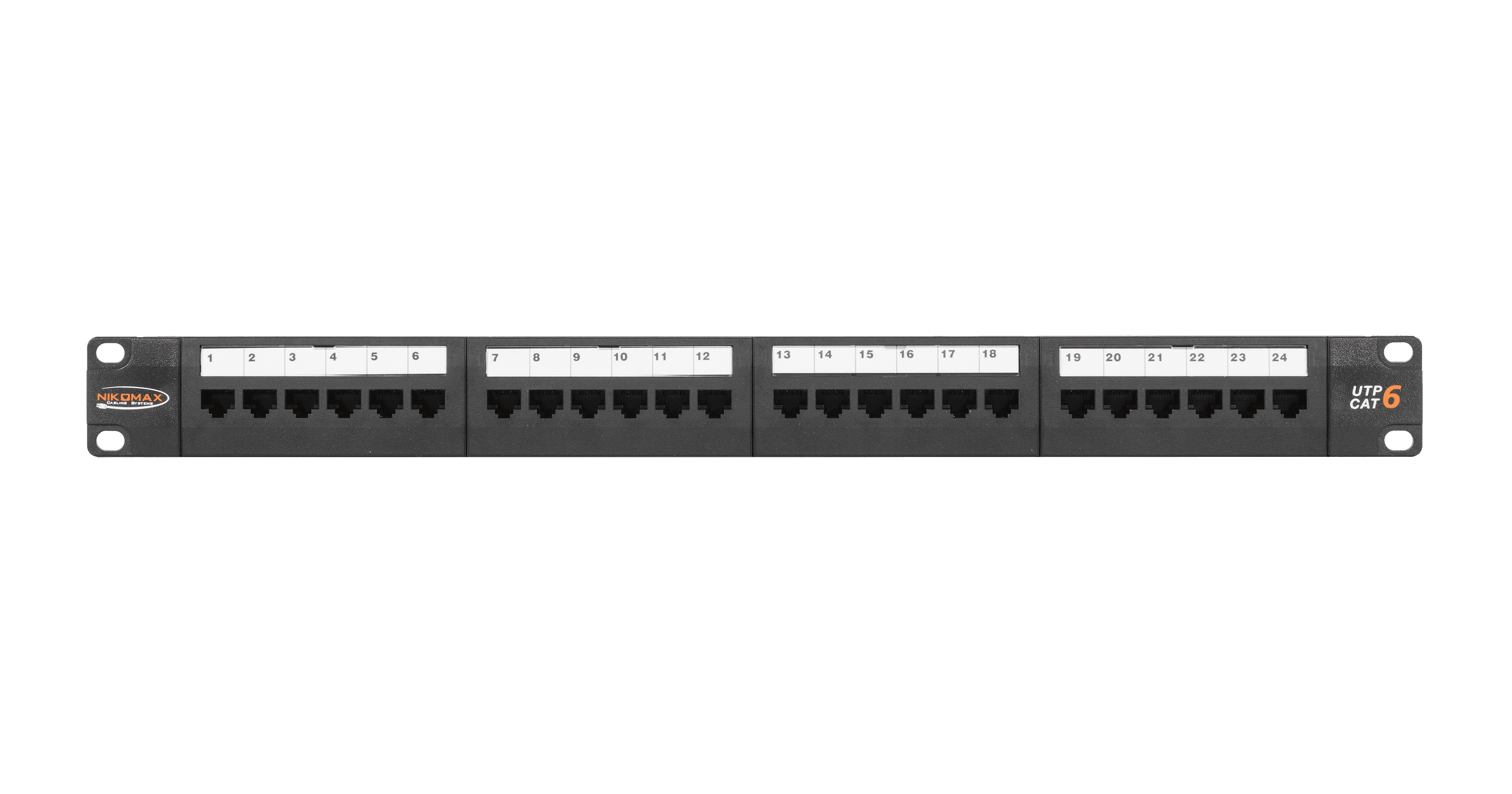 Коммутационная панель NIKOMAX 19", 1U, 24 порта, Кат.6 (Класс E), 250МГц, RJ45/8P8C, 110/KRONE, T568A/B, неэкранированная, с органайзером, черная - гарантия: 5 лет расширенная / 25 лет системная