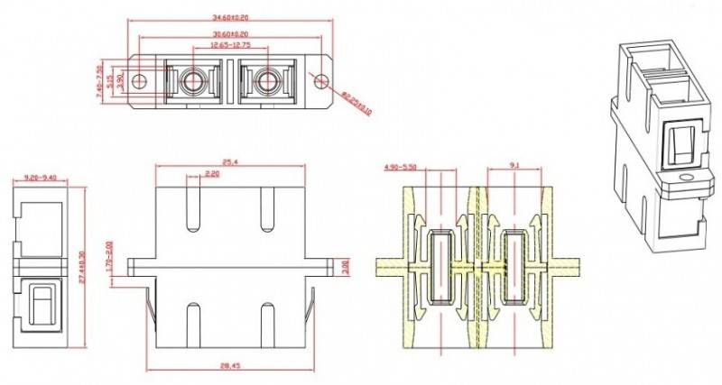 Оптический проходной адаптер SC-SC, MM, duplex, корпус пластиковый, бежевый, черные колпачки Hyperline