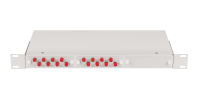 Оптический кросс 19", 1U, укомплектованный на 16 портов FC/UPC, SM 9/125 OS2, серый, полный комплект Оптический кросс 19", 1U, укомплектованный на 16 портов FC/UPC, SM 9/125 OS2, серый, полный комплект