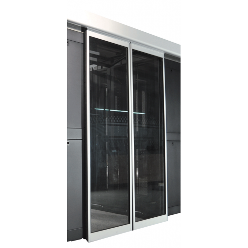 Автоматические раздвижные двери коридора 1200мм для шкафов LANMASTER DCS 48U, стекло, key-card замок