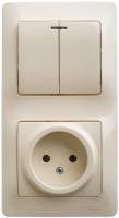 Блок Glossa: розетка + 2-клавишный выключатель с подсветкой бежевый Schneider Electric Блок Glossa: розетка + 2-клавишный выключатель с подсветкой бежевый Schneider Electric