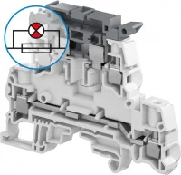 Клемма винтовая ZS4-D2-SF1-R3 - 4 мм², 2 уровня, 4 зажима, держатель предохранителя на верхнем уровне, с индикатор сгор, предохр, 115-250В AC/DC