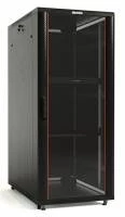 Шкаф напольный 19-дюймовый, 42U, 2055x800х600 мм (ВхШхГ), передняя стеклянная дверь со стальными перфорированными боковинами, задняя дверь сплошная, ручка с замком, крыша нового типа, цвет черный (RAL 9004) (разобранный) Hyperline