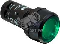 Кнопка с подсветкой CP2-12G-10 зеленая 110-130В AC/DC с плоской клавишей с фиксацией 1НО
