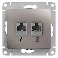 Двойная компьютерная розетка GLOSSA RJ11+RJ45, кат.5E,механизм, платина