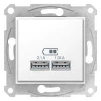 SEDNA, USB МЕХАНИЗМ зарядного устройства 2,1А (2x1,05А), БЕЛЫЙ