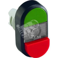 Кнопка двойная MPD12-11С (зеленая/красная-выступающая) прозрачна я линза без текста