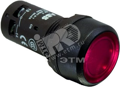 Кнопка с подсветкой CP1-13R-01 красная 220В AC/DC с плоской клавишей без фиксации 1НЗ