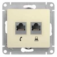 Двойная компьютерная розетка GLOSSA RJ45+RJ45, кат.5E, механизм, бежевый