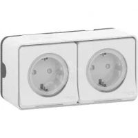 MUREVA S, БЛОК из ДВУХ РОЗЕТОК с з/к. и шт., открытой установки, БЕЛЫЙ, IP55