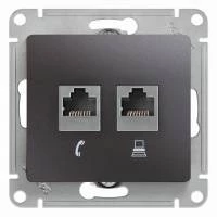 Двойная компьютерная розетка GLOSSA RJ11+RJ45, кат.5E,механизм, графит