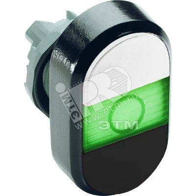 Кнопка двойная MPD8-11G (белая/черная) зеленая линза с текстом ( START/STOP)