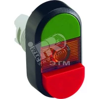 Кнопка двойная MPD12-11R (зеленая/красная-выступающая) красная-в ыступающая линза без текста