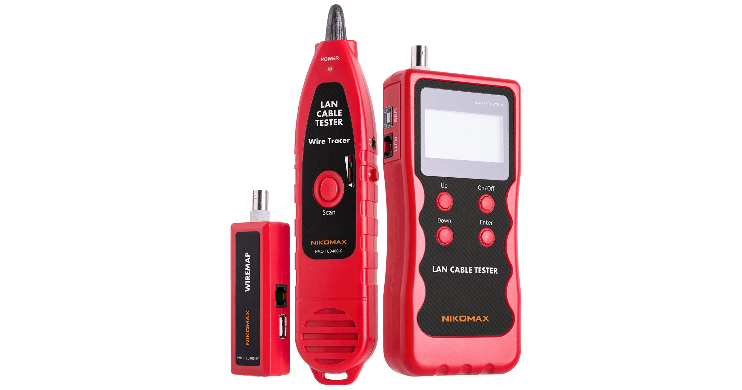 Кабельный тестер NIKOMAX с LCD дисплеем, UTP/STP, RJ45, RJ12, RJ11, BNC, USB, с функцией измерения длины и трассировкой кабелей