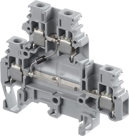 Клемма M4/6,DD, 2-уровневая, диод между ниж, и верхн, уровнями, 250В, 1А, (катод соединен с ниж, уровнем), винтовая 4мм,кв,