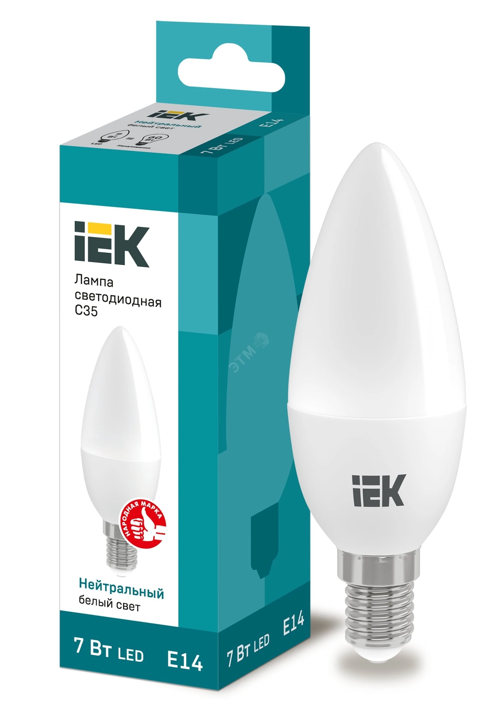Лампа светодиодная ECO C35 свеча 7Вт 230В 4000К E14 IEK