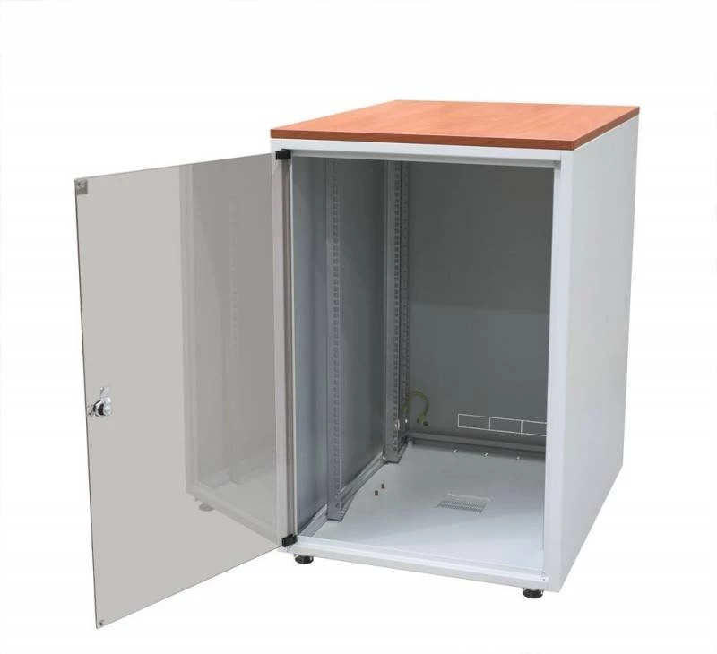 Шкаф напольный серии SJB, 19-дюймовый (19"), 18U, 871x600х600мм (ВхШхГ), стекл. дверь, цвет серый (RAL 7035), без столешницы, нагрузка 45 кг (собранный)