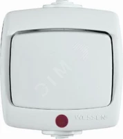 РОНДО IP44 О/У 1-клавишный ПЕРЕКЛЮЧАТЕЛЬ с подсветкой 6А, 250В, БЕЛЫЙ. Россия