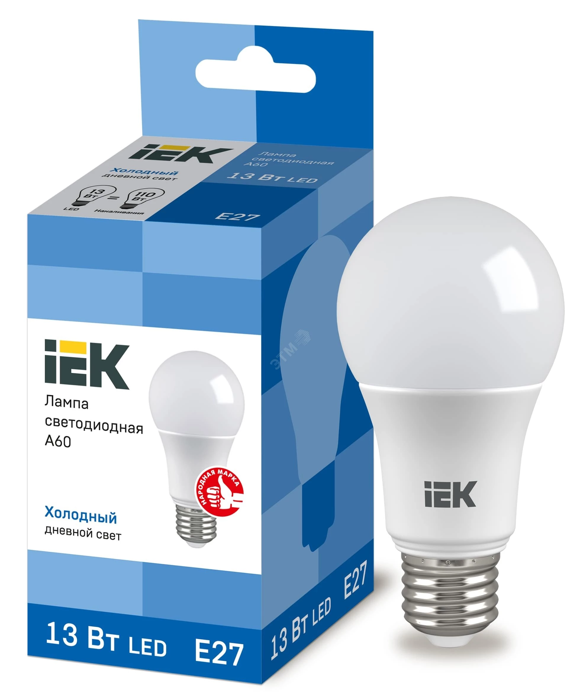 Лампа светодиодная ECO A60 шар 13Вт 230В 6500К E27 IEK