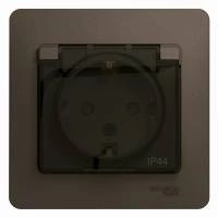 GLOSSA РОЗЕТКА с заземлением со шторками с крышкой, в сборе,16А IP44,ШОКОЛАД