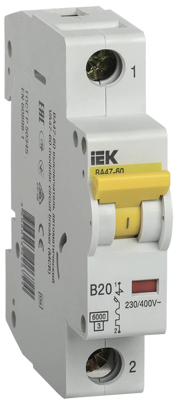 Авт.выкл. ВА 47-60 1Р 20А 6 кА х-ка B IEK