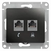 Двойная компьютерная розетка GLOSSA RJ11+RJ45, кат.5E, антрацит
