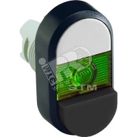Кнопка двойная MPD17-11G (белая/черная-выступающая) зеленая линз а с текстом (I/O)