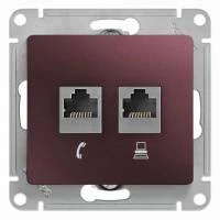 Двойная компьютерная розетка GLOSSA RJ11+RJ45, кат.5E,механизм, баклажановый